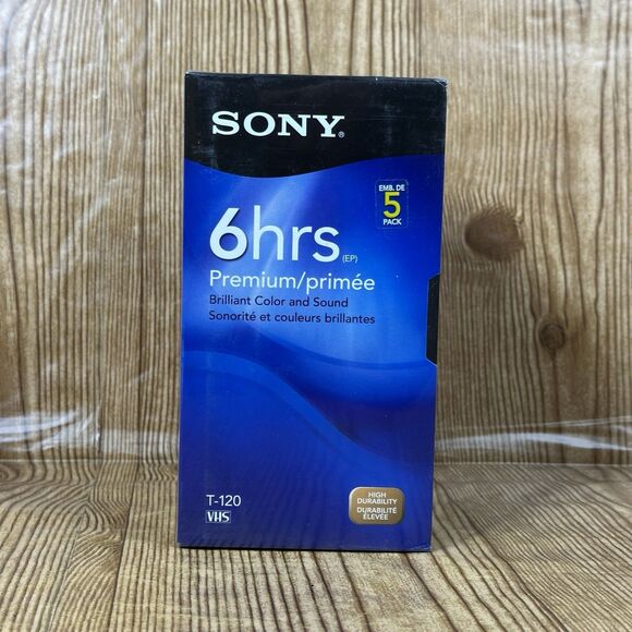 Sony Premium‎ T-120 6 Hrs Blank VHS VCR Tapes  5 Pack New And Sealed - Picture 2 of 7
